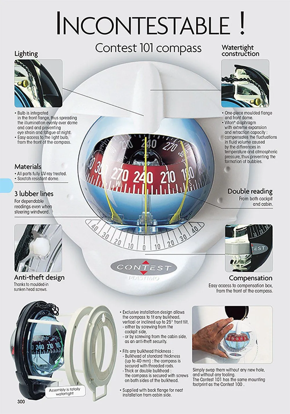 25328 - CONTEST 101 COMPASS - VERTICAL MOUNT- 64416 - BLACK COMPASS WITH RED CARD - PLASTIMO