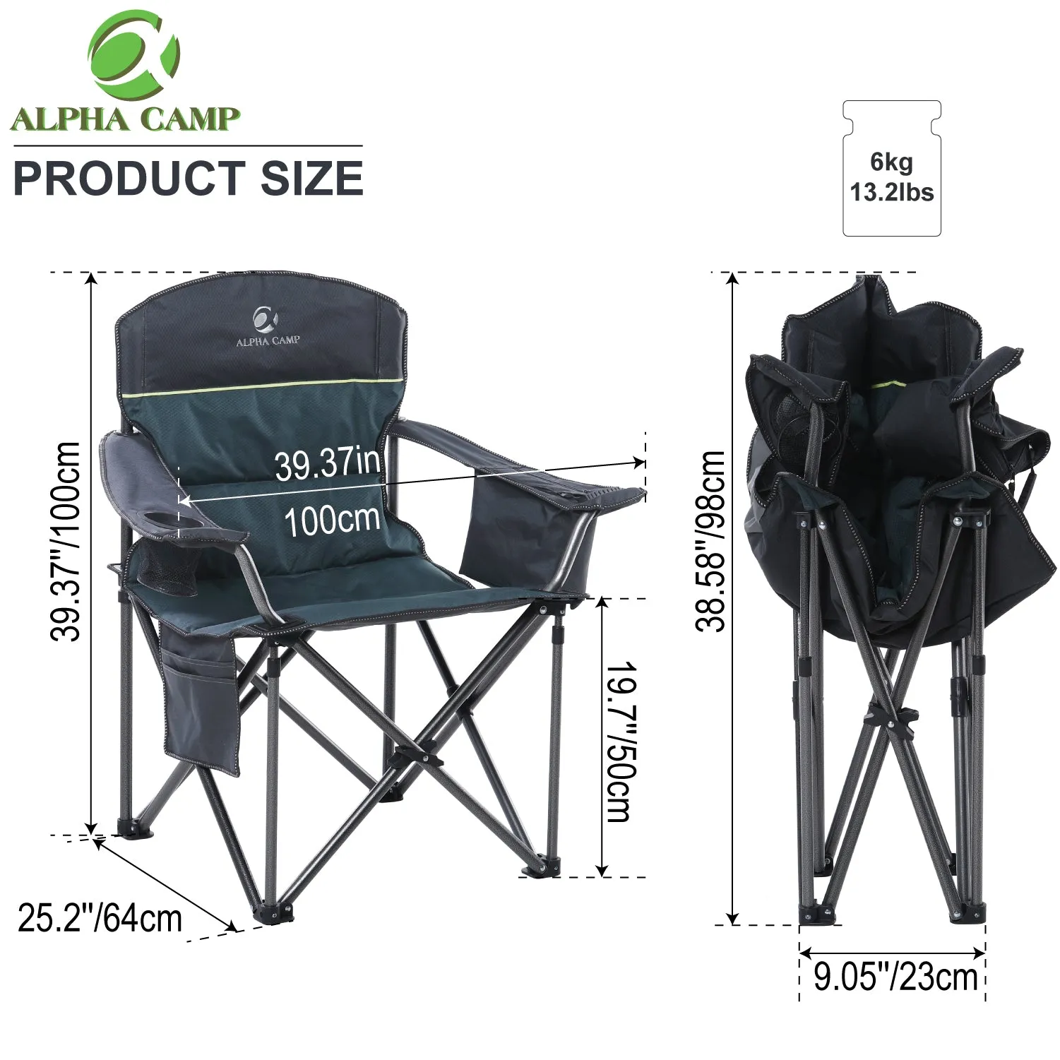 ALPHA CAMP Oversized Heavy Duty Camping Picnic Chairs Padded Arm Chair