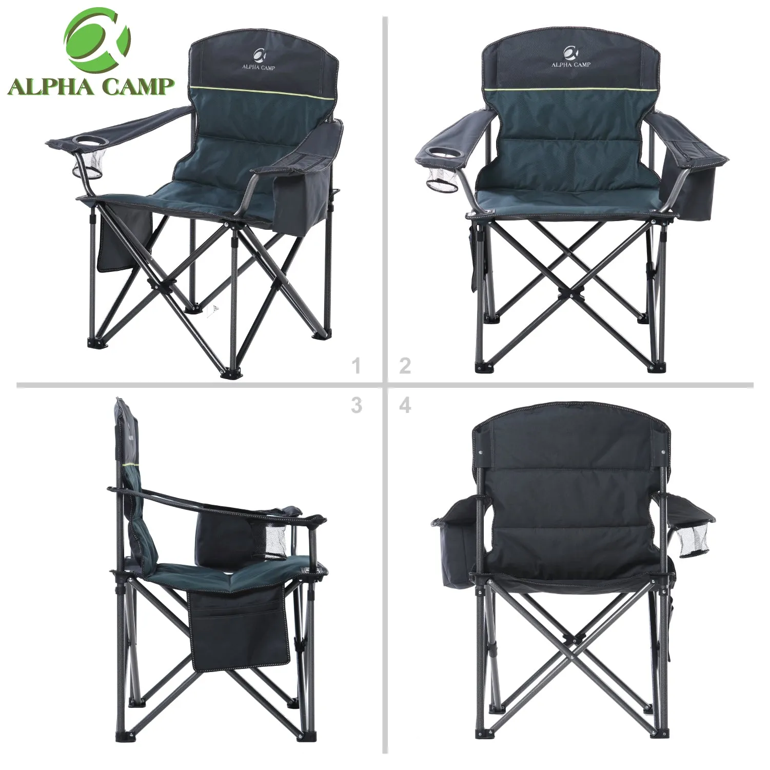 ALPHA CAMP Oversized Heavy Duty Camping Picnic Chairs Padded Arm Chair