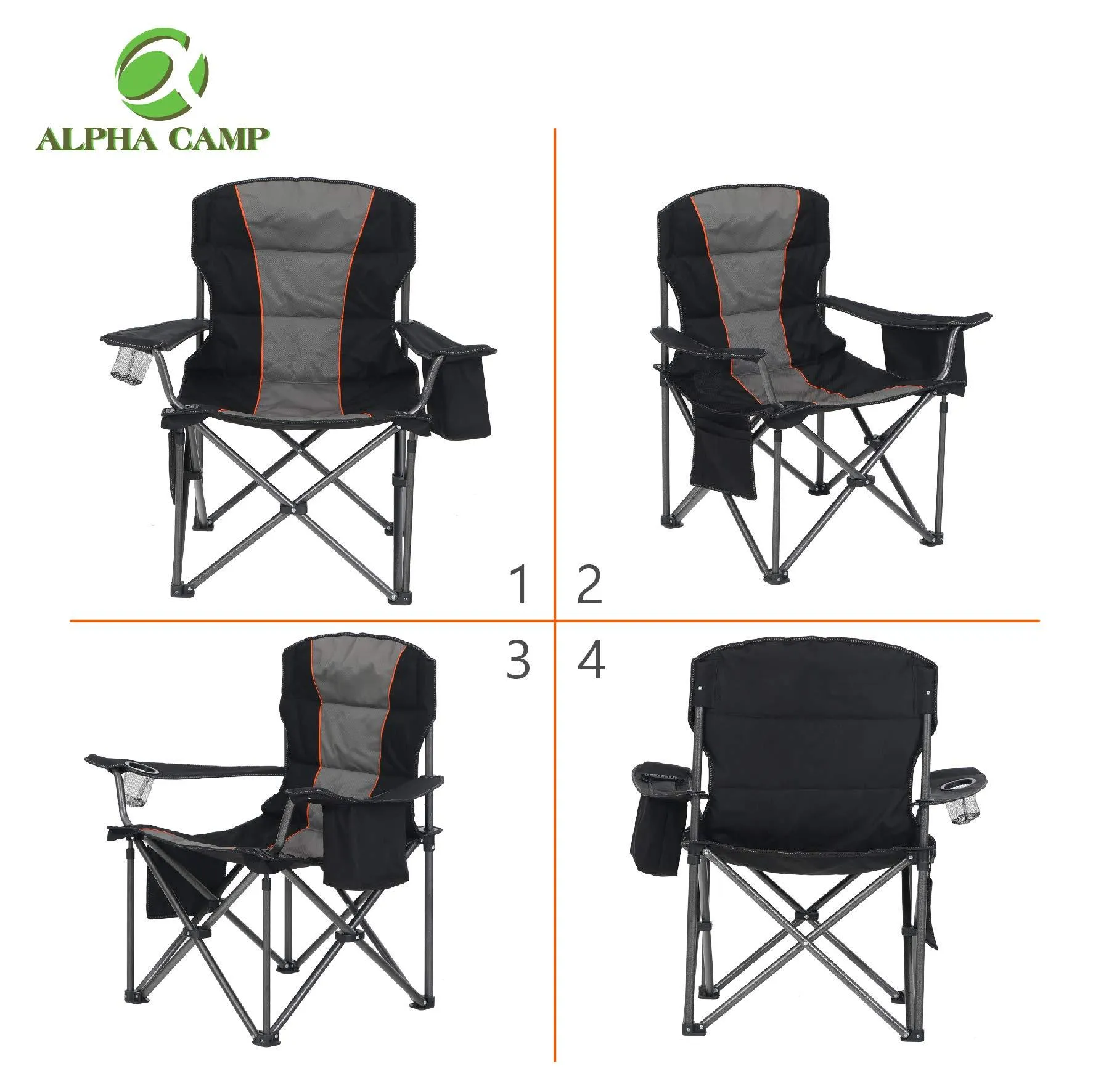 ALPHA CAMP Oversized Heavy Duty Camping Picnic Chairs Padded Arm Chair