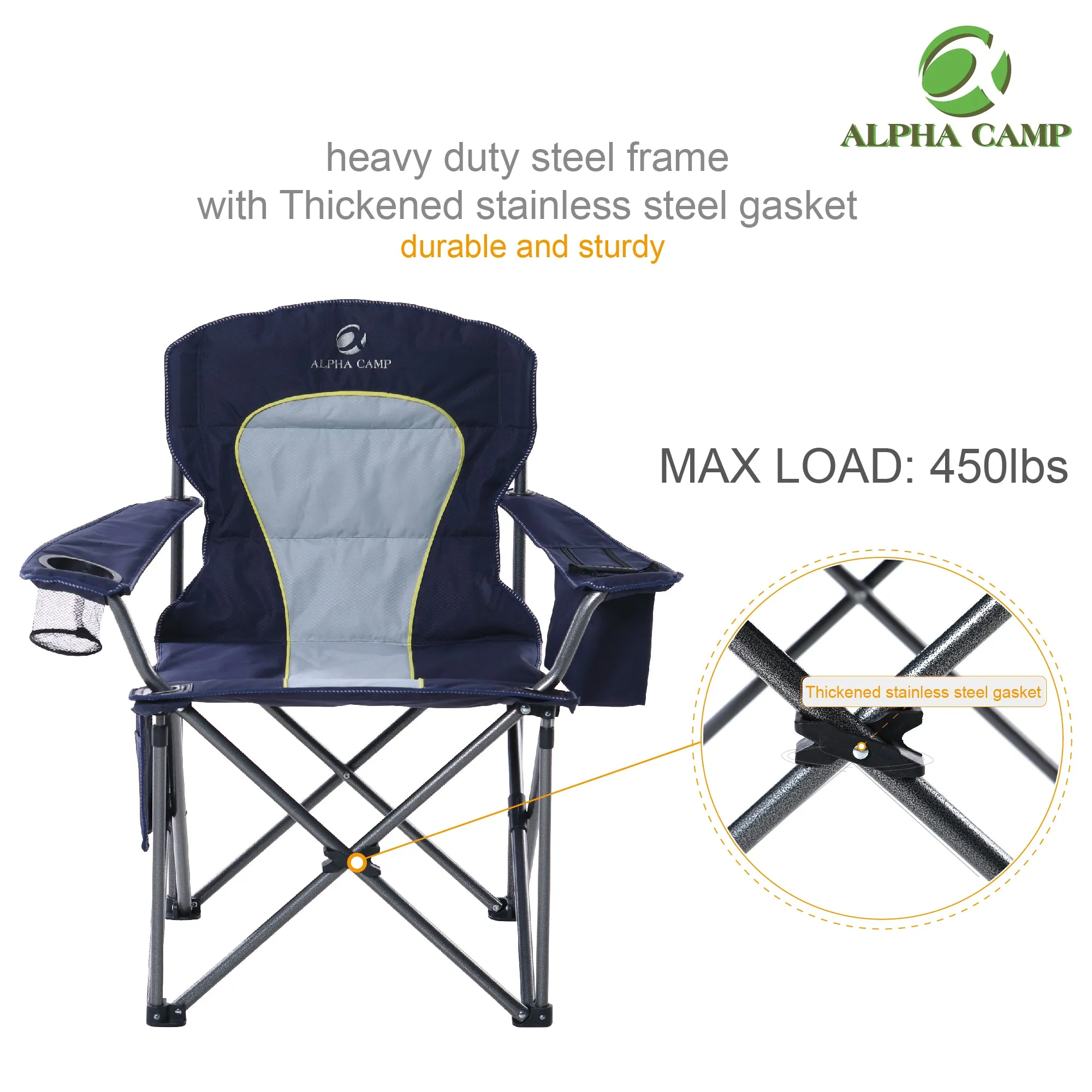 ALPHA CAMP Oversized Heavy Duty Camping Picnic Chairs Padded Arm Chair