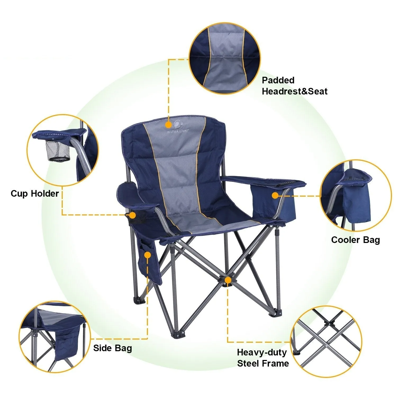 ALPHA CAMP Oversized Heavy Duty Camping Picnic Chairs Padded Arm Chair