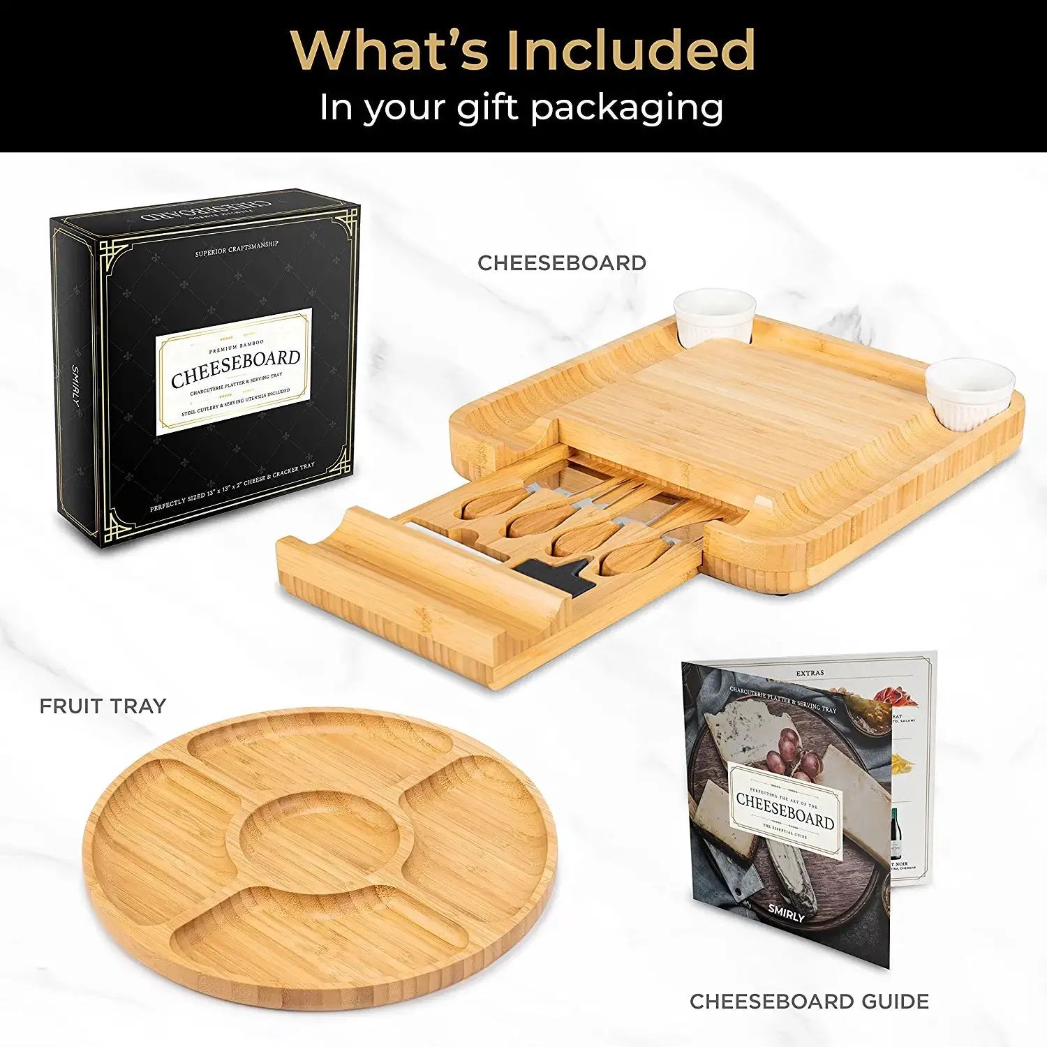 Bamboo Platter and Serving Tray for Wine, Cracker, Brie and Meat