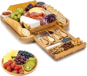 Bamboo Platter and Serving Tray for Wine, Cracker, Brie and Meat