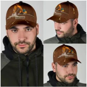 Custom With Name Classic Cap Hat For Excavator, Heavy Equipment 3D Cap Hat For Men