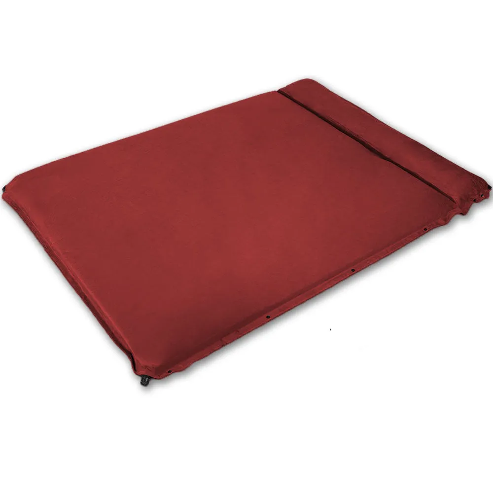 Double Self inflating Suede Mattress Mat Sleeping Pad Air Bed Camping Hiking - red