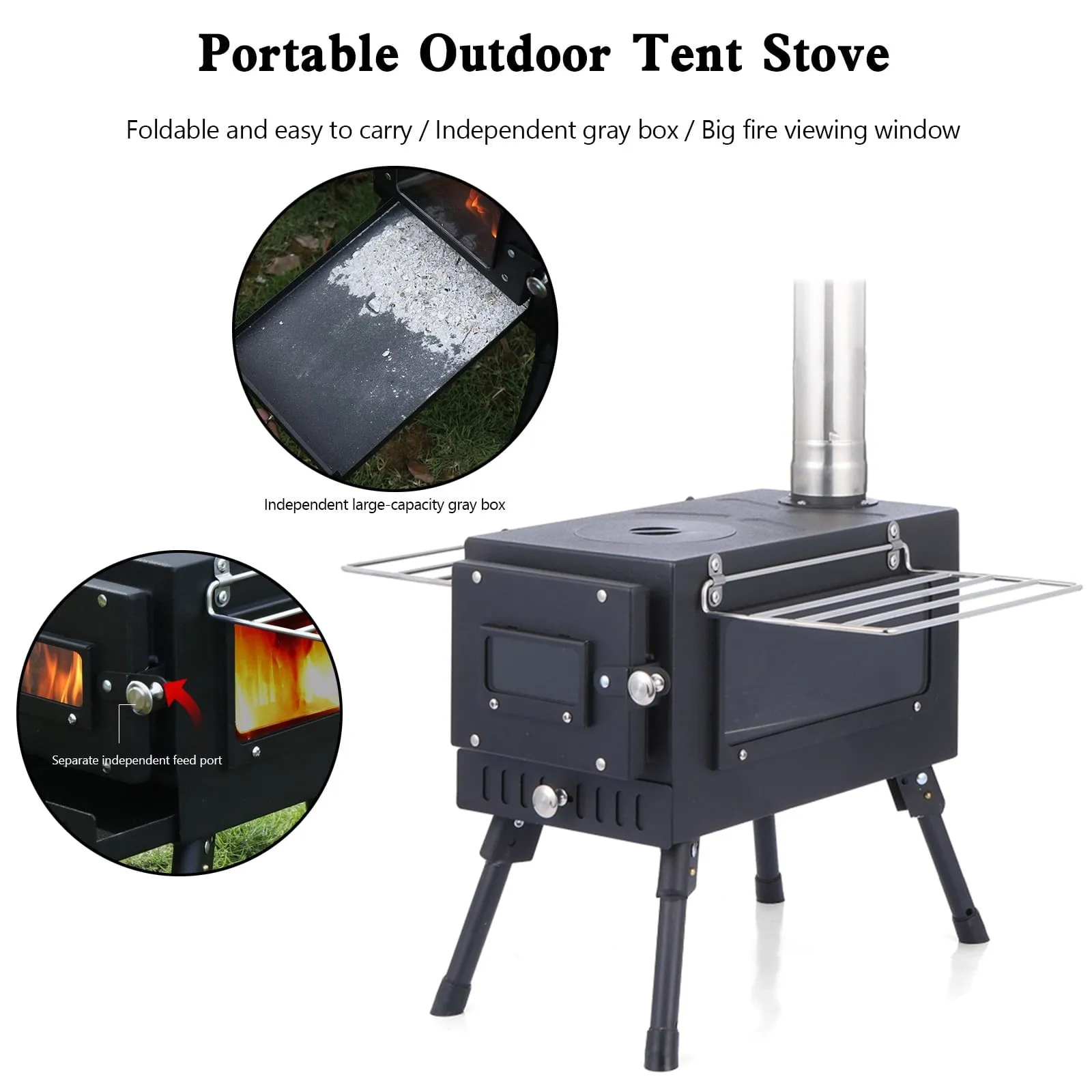 essential Outdoor Portable Tent Camping Wood Burning Stove with Pipe For Tent Cooking