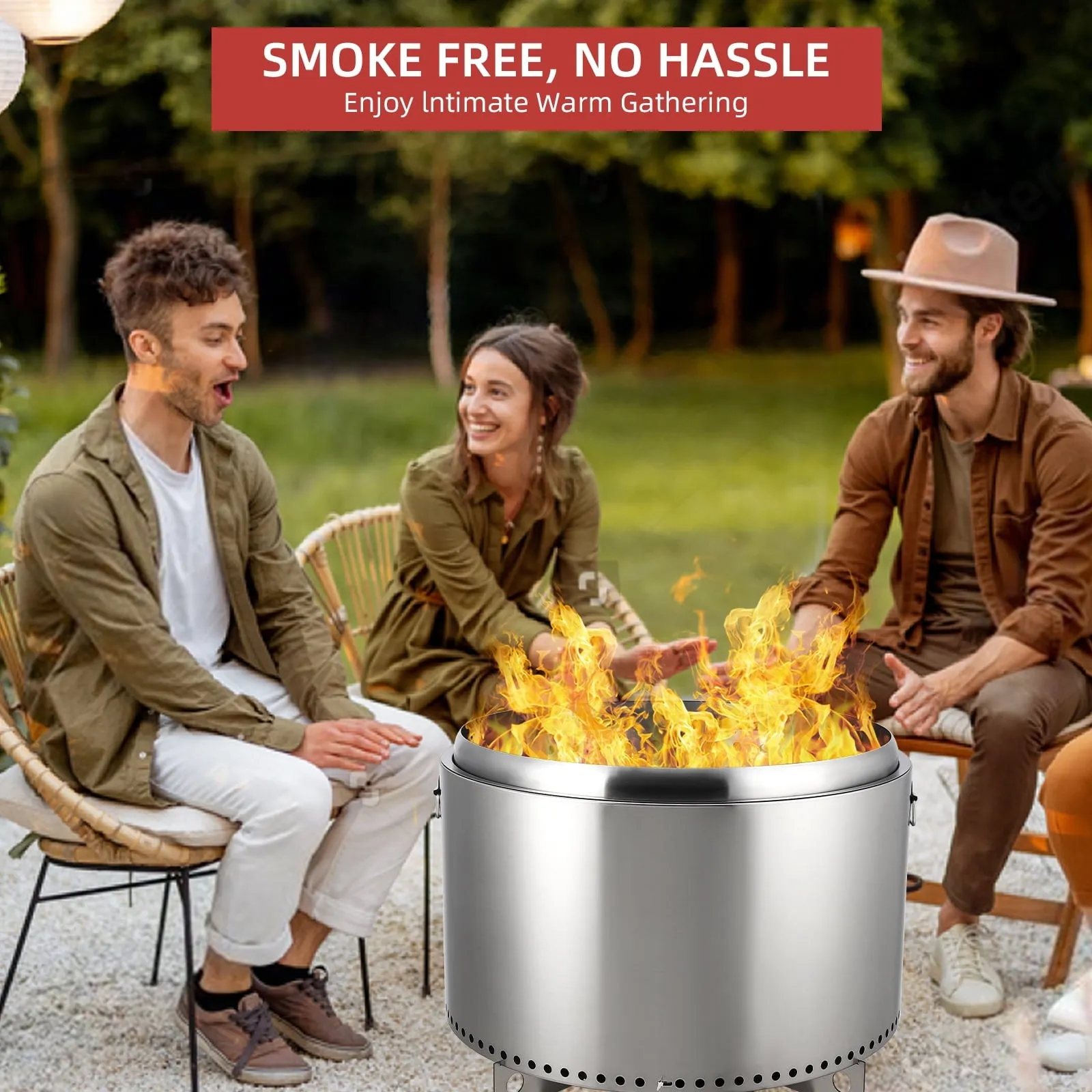 everyday 27 Inch Smokeless Fire Pit - Portable Stainless Steel Camping Stove with Stand & Removable Ash Pan | Ideal for Outdoor Wood Burning | H: 11.5 in, 26.9 lbs