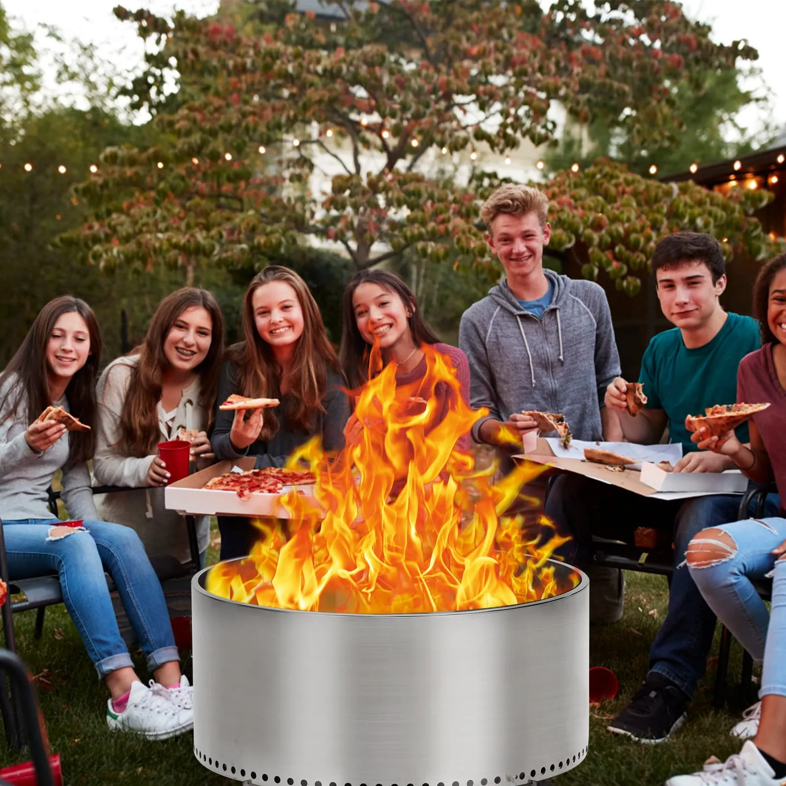 GARVEE 27 Inch Smokeless Fire Pit for Outdoor Wood Burning Portable Stainless Steel Camping Stove With Stand