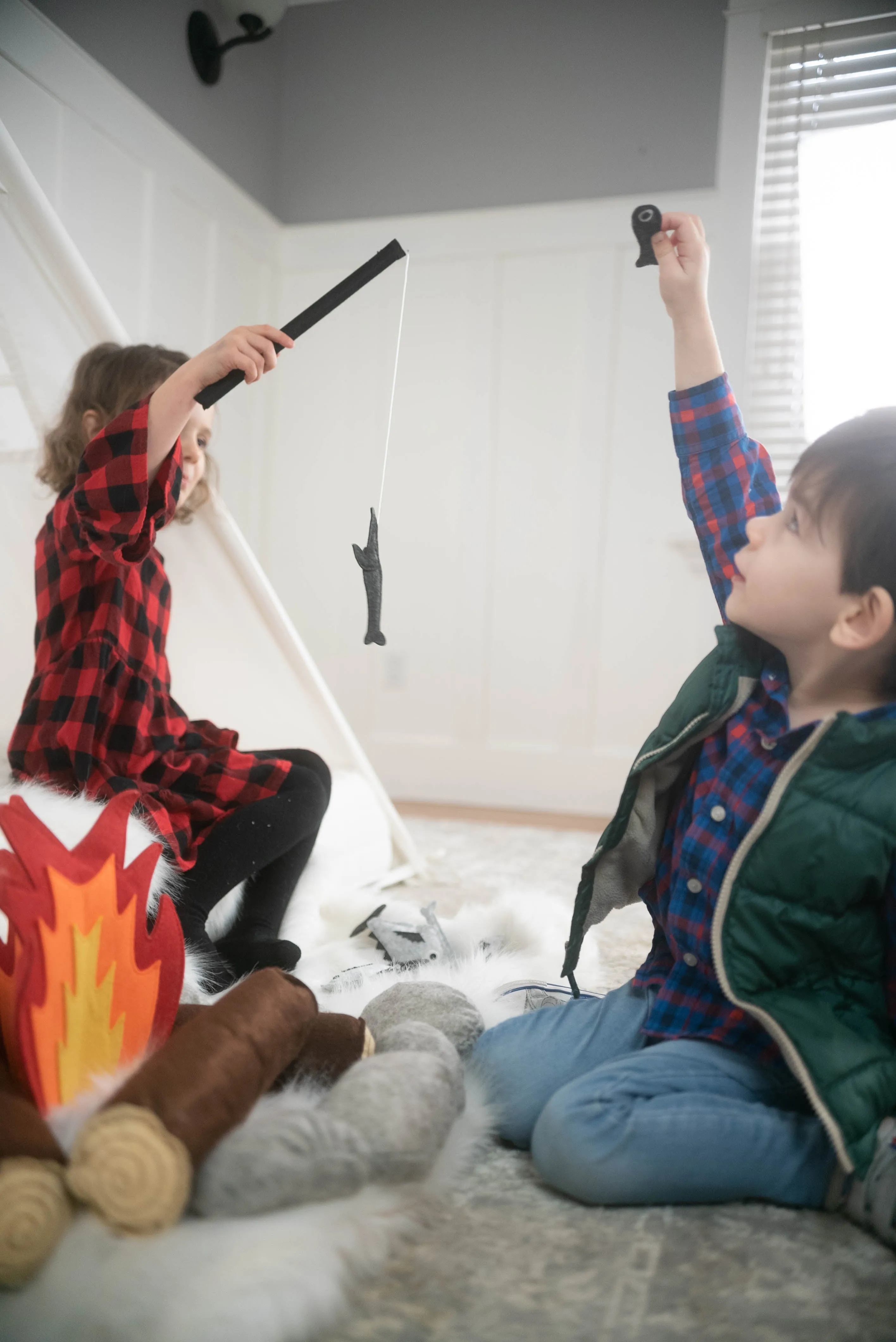 Indoor Camping Set. Includes The Happy Camper' Campfire & The 'Gone Fishin' Magnetic Toy Fishing Set