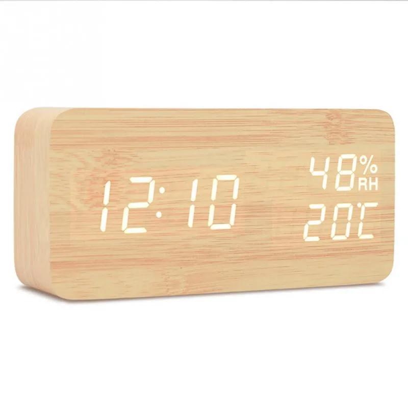 LED Display Multi-functional Wooden Alarm Clock