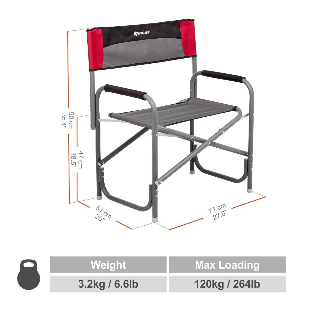 NISUS Big Folding Aluminum Directors Chair for Camping - Oversized