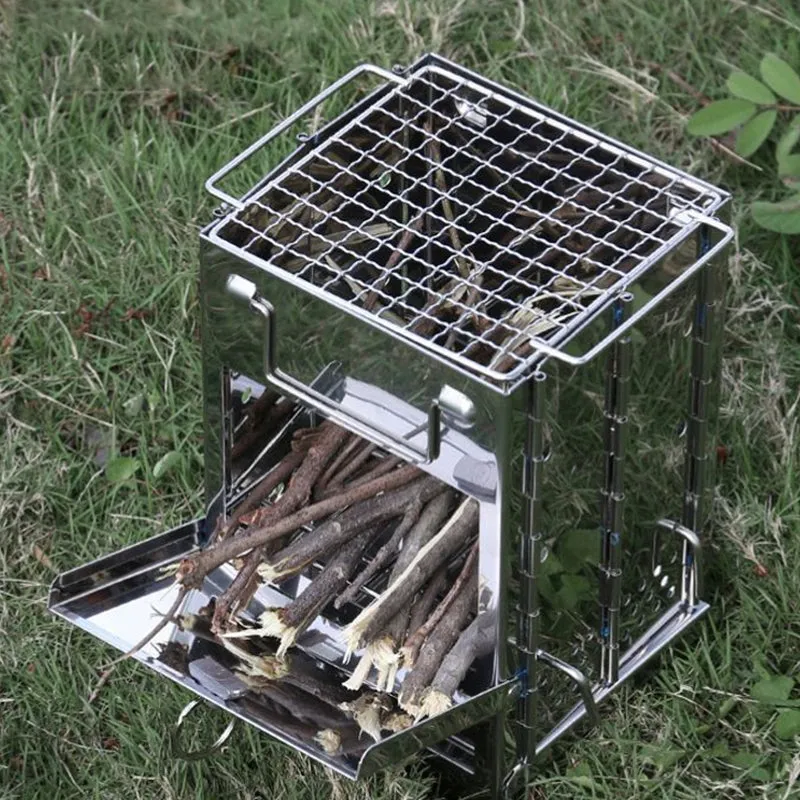 Outdoor Folding Wood Stove Mini Stainless Steel Barbecue Camping Picnic