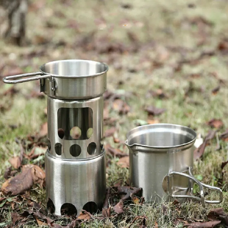 Outdoor Stainless Steel Windproof Stove Portable Camping Roast Stove Set, Specification:Wood Stove