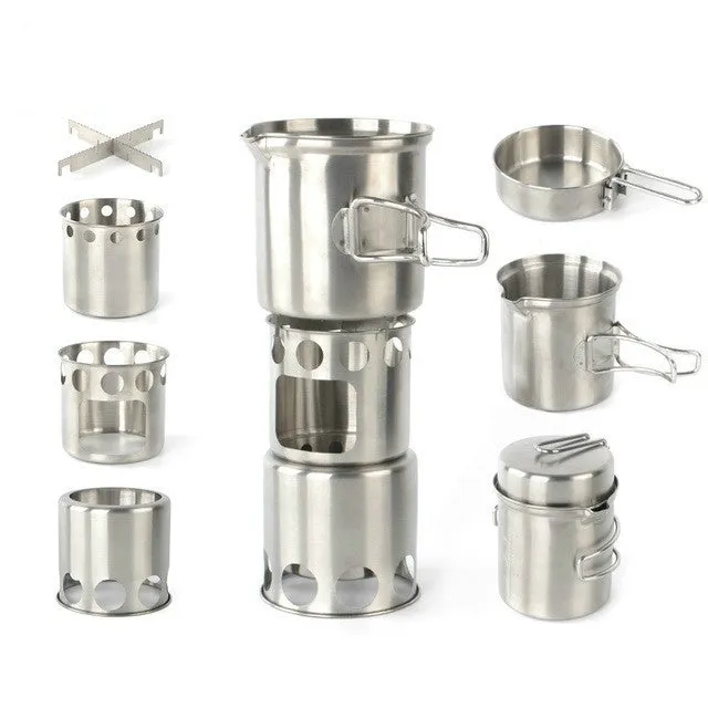 Outdoor Stainless Steel Windproof Stove Portable Camping Roast Stove Set, Specification:Wood Stove