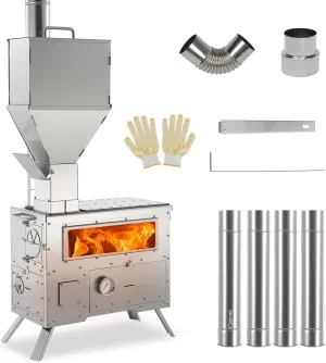 premium Wood Burning Stove with Oven - Portable Tent Stove with Chimney Pipes, 304 Stainless Steel Construction Outdoor Hot Tent Camping Stove for Winter, Hunting, Cooking, Hiking, Fishing