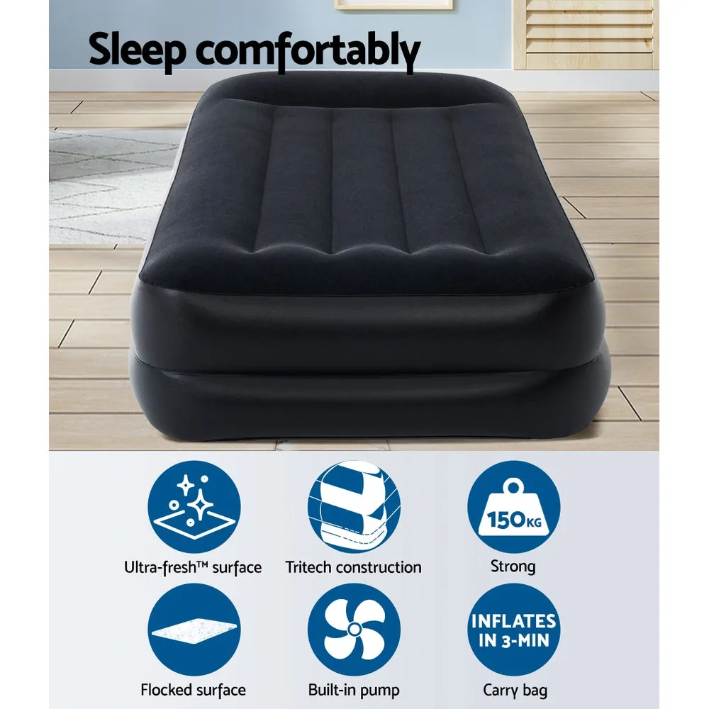 Quick-Inflate Black Single Air Mattress with Built-In Pump Bestway