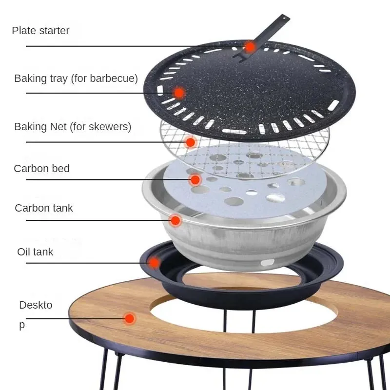 Round Table Stove Portable Camping BBQ Charcoal Grill With Storage Bag