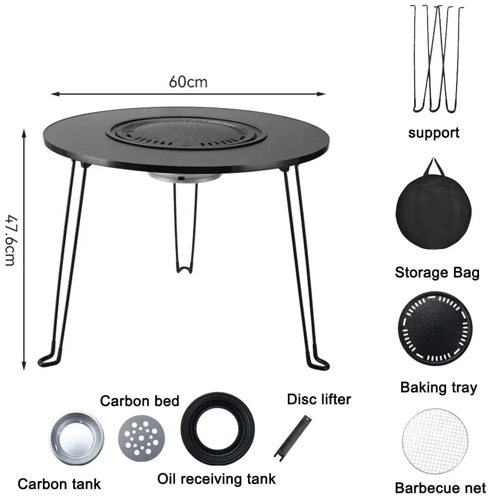 Round Table Stove Portable Camping BBQ Charcoal Grill With Storage Bag