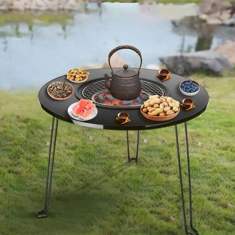 Round Table Stove Portable Camping BBQ Charcoal Grill With Storage Bag