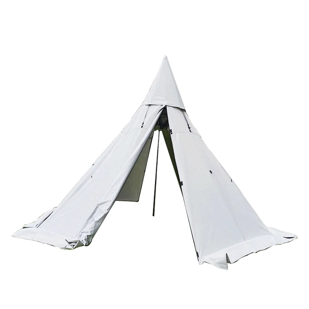 timeless 4 Season Brown Waterproof Oxford Teepee Tent with Stove Jack Camp Pyramid Tent with Half Mesh