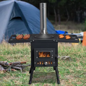 valiant Wood Camping Stove Outdoor Portable Tent Wood Burning Stove with Stainless Chimney Pipes for Tent, Shelter, Camping Heating and Cooking